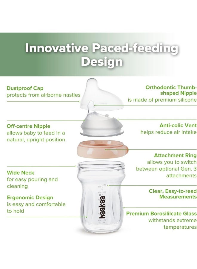 haakaa Gen.3 Natural Glass Baby Bottle Wide Neck Anti-Colic Variable Flow - Image 4
