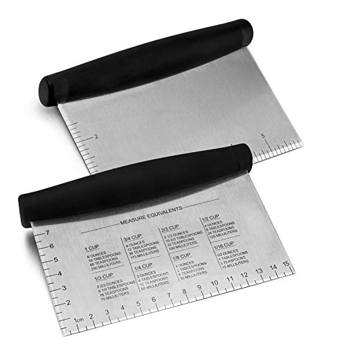 HaSteeL Metal Griddle Scraper Chopper, HaSteeL Stainless Steel Dough Bench Scraper Pastry Cutter with Measuring Marks, Multi-purpose Kitchen Tool for Flat Top Grilling/Baking/Cooking, Dishwasher Safe (2-Pack) - Image 1