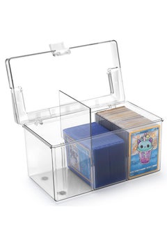 Trading Card Storage Box with Handles Large Capacity Clear Plastic Playing Card Case for 900 Cards 120 Toploaders Toploader Storage Box with Removable Dividers Fit for Standard Card Gift for Kid