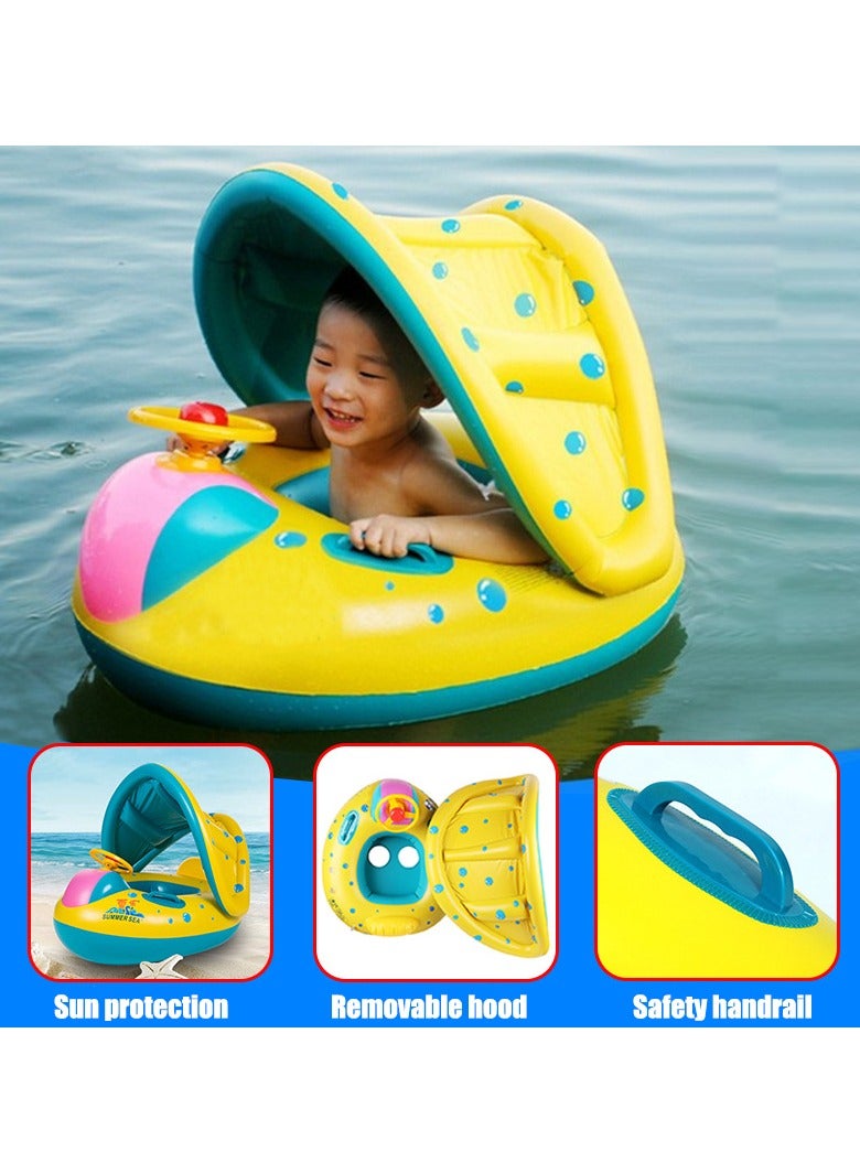 VUCATIN Baby Pool Float with Canopy Inflatable Baby Swimming Ring with Sunshade Infant Swim Pool Boat for Outdoor Activity Summer Water Toys for Kids Toddlers Girls Boys (Yellow) - Image 1
