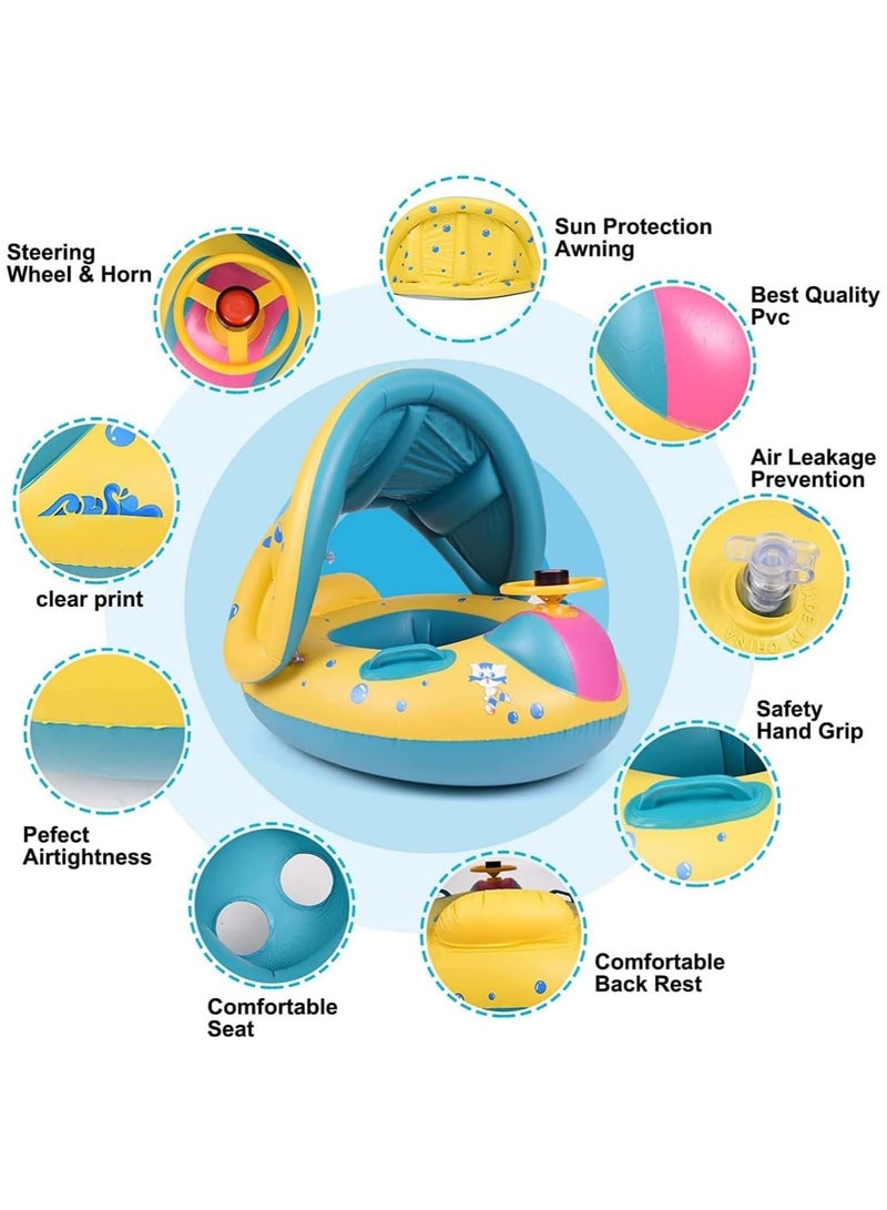 VUCATIN Baby Pool Float with Canopy Inflatable Baby Swimming Ring with Sunshade Infant Swim Pool Boat for Outdoor Activity Summer Water Toys for Kids Toddlers Girls Boys (Yellow) - Image 2