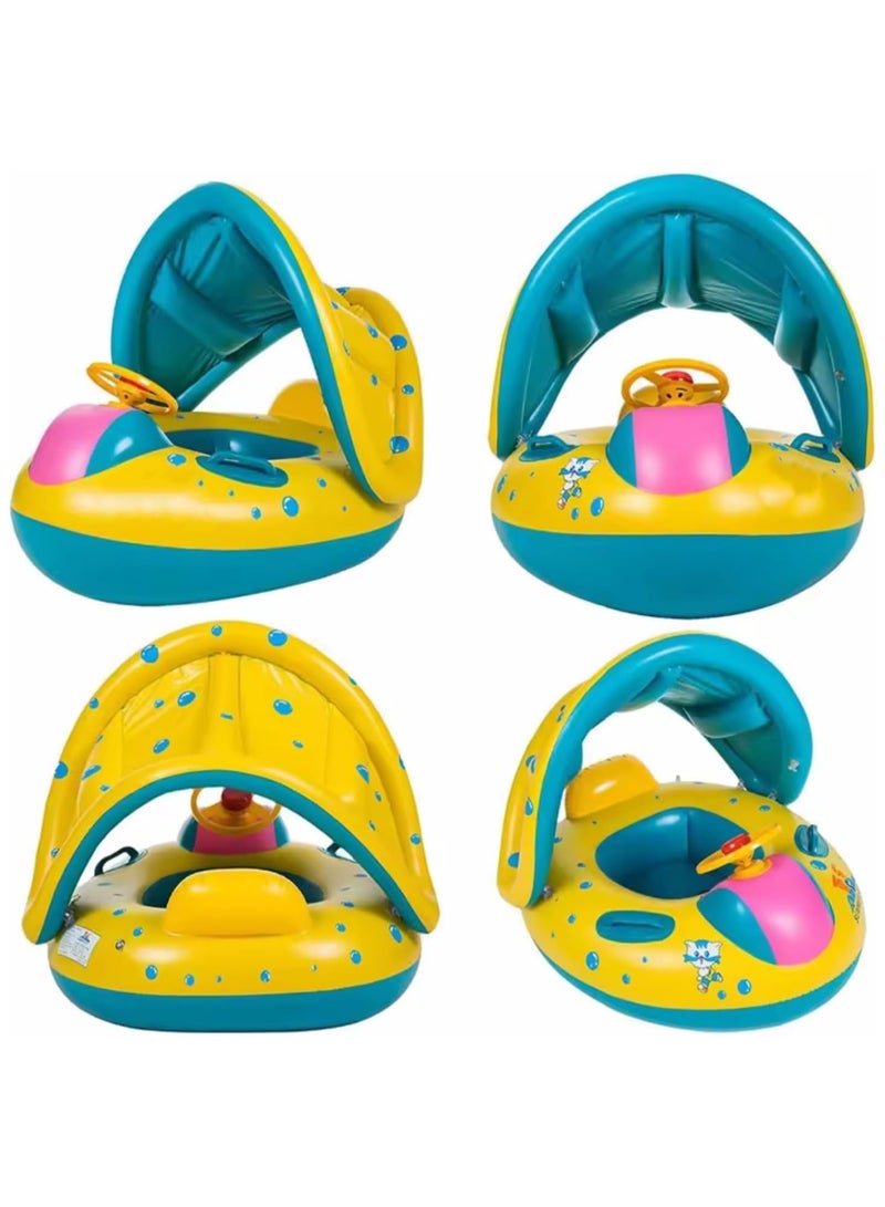 VUCATIN Baby Pool Float with Canopy Inflatable Baby Swimming Ring with Sunshade Infant Swim Pool Boat for Outdoor Activity Summer Water Toys for Kids Toddlers Girls Boys (Yellow) - Image 3