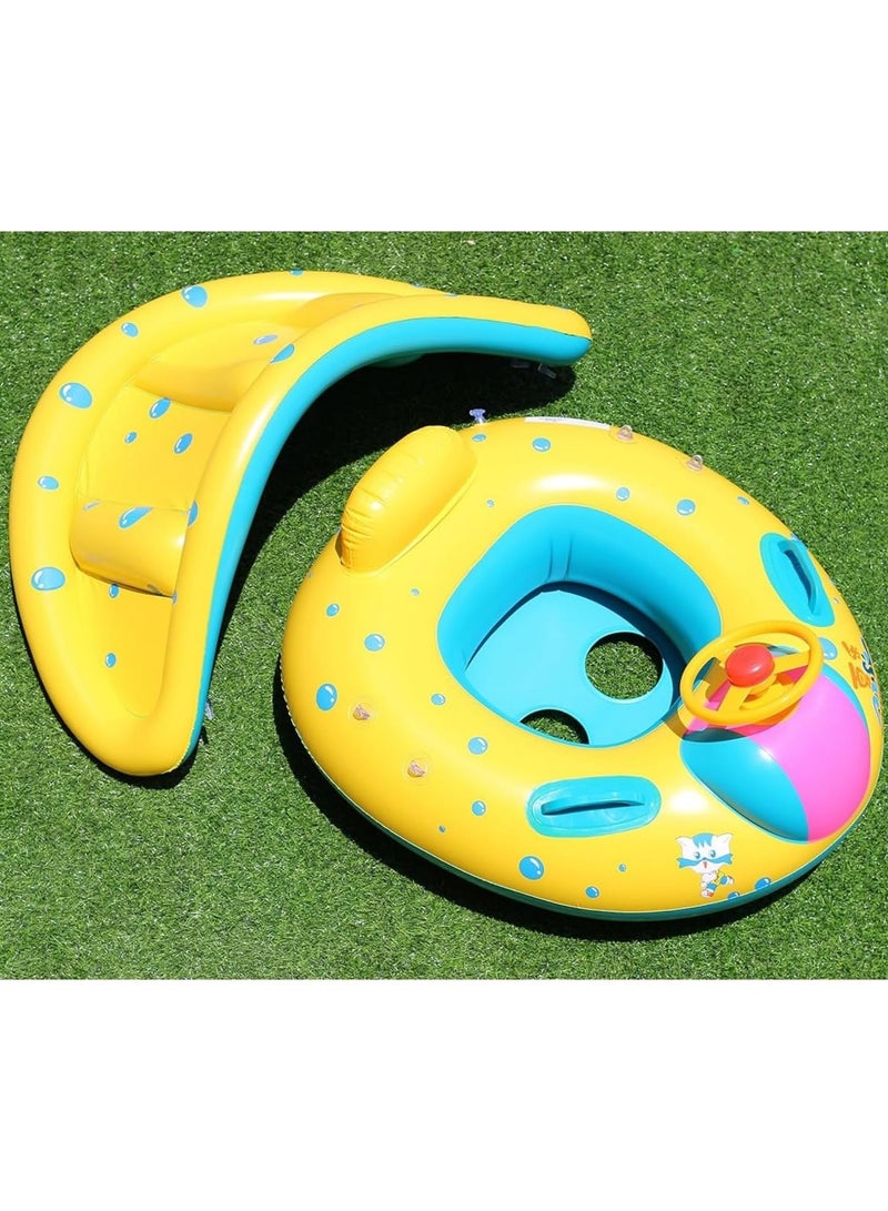 VUCATIN Baby Pool Float with Canopy Inflatable Baby Swimming Ring with Sunshade Infant Swim Pool Boat for Outdoor Activity Summer Water Toys for Kids Toddlers Girls Boys (Yellow) - Image 4
