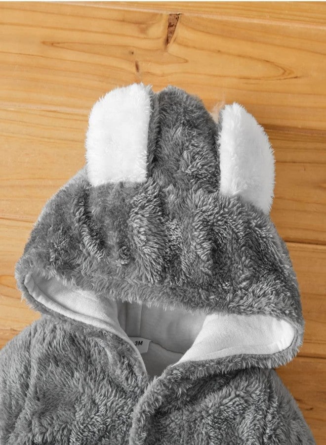 BRANDONN Unisex Baby Flannel Reversible Jumpsuit Panda Style Cosplay Clothes Bunting Outfits Snowsuit Hooded Romper Outwear (Grey, 9-12 Months) - Image 4