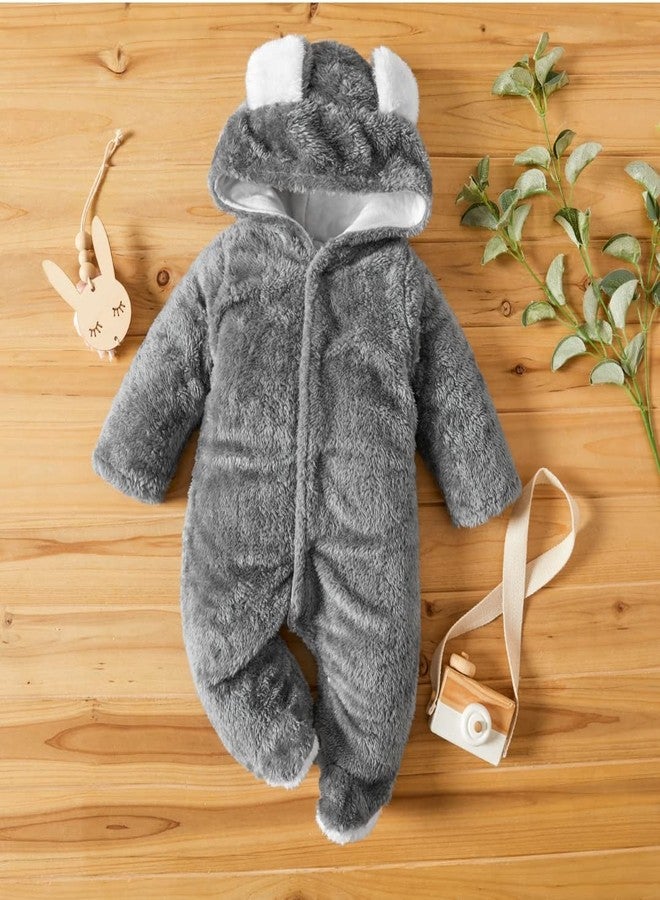 BRANDONN Unisex Baby Flannel Reversible Jumpsuit Panda Style Cosplay Clothes Bunting Outfits Snowsuit Hooded Romper Outwear (Grey, 9-12 Months) - Image 2