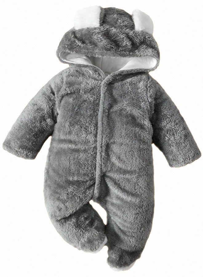 BRANDONN Unisex Baby Flannel Reversible Jumpsuit Panda Style Cosplay Clothes Bunting Outfits Snowsuit Hooded Romper Outwear (Grey, 9-12 Months) - Image 1