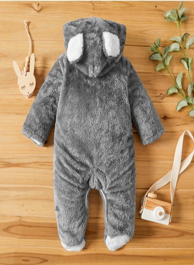 BRANDONN Unisex Baby Flannel Reversible Jumpsuit Panda Style Cosplay Clothes Bunting Outfits Snowsuit Hooded Romper Outwear (Grey, 9-12 Months) - Image 3