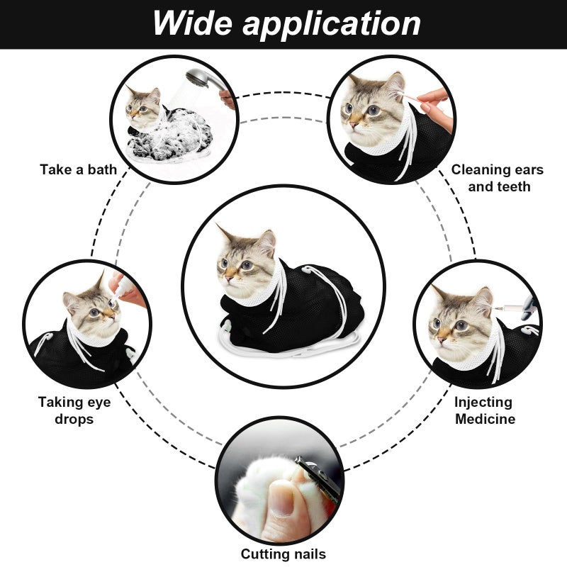 Catcan Cat Bathing Bag, Breathable Mesh Cat Shower Bag Anti Scratch Adjustable Grooming Bag for Nail Trimming Polyester Soft Washing Bag - Image 4