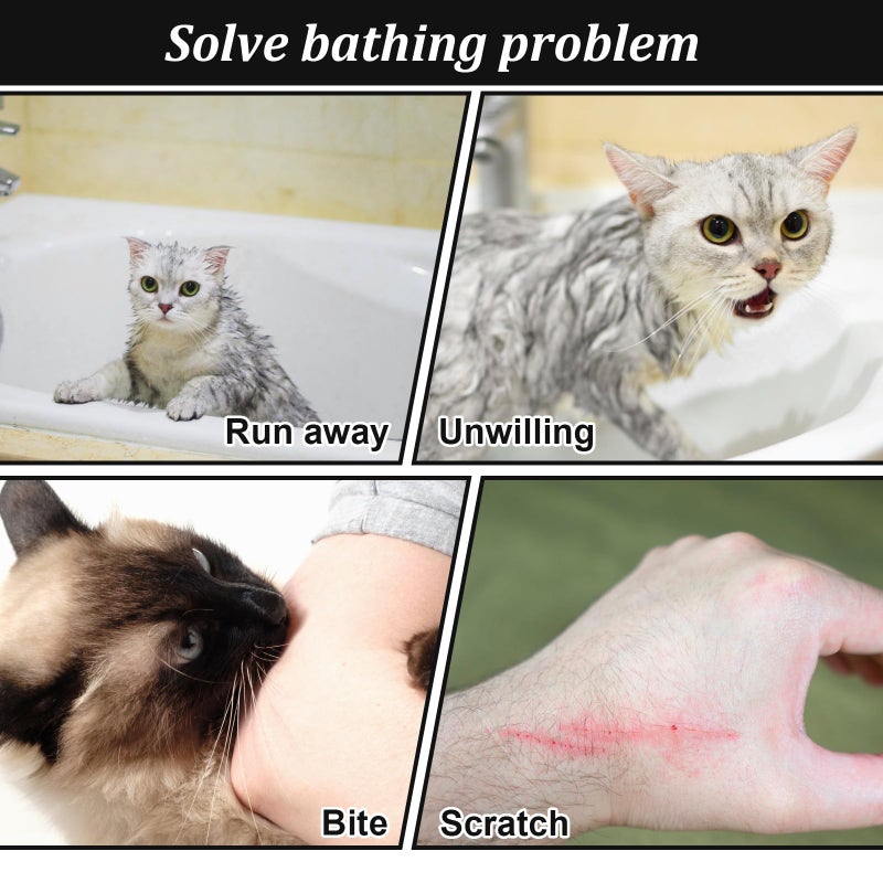 Catcan Cat Bathing Bag, Breathable Mesh Cat Shower Bag Anti Scratch Adjustable Grooming Bag for Nail Trimming Polyester Soft Washing Bag - Image 5