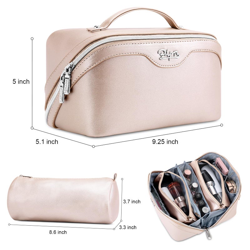 BOYATU Travel Makeup Bag Organizer Cosmetic Bag: 3 Pcs Set Make up Bags for Women with Handle - Waterproof Vegan Leather Toiletry Bags Travel Essentials Pouch with Compartments (C-03-Sliver) - Image 2