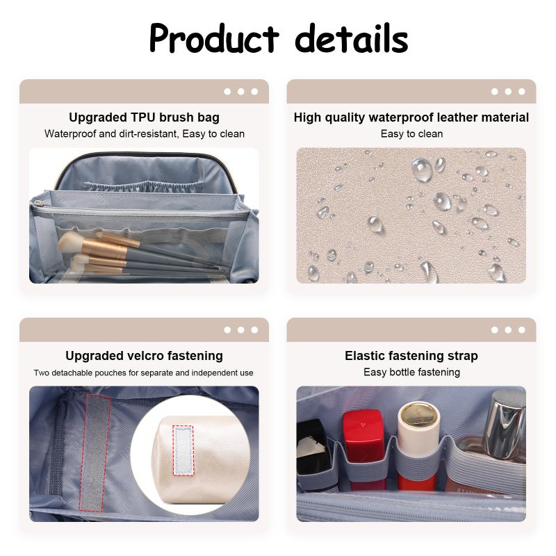 BOYATU Travel Makeup Bag Organizer Cosmetic Bag: 3 Pcs Set Make up Bags for Women with Handle - Waterproof Vegan Leather Toiletry Bags Travel Essentials Pouch with Compartments (C-03-Sliver) - Image 5