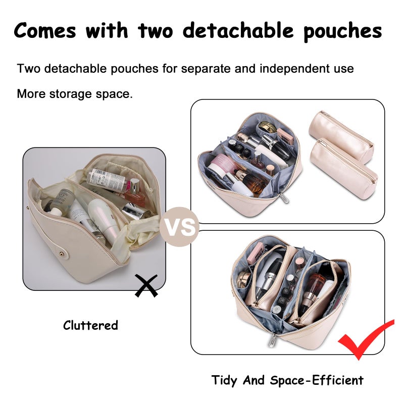 BOYATU Travel Makeup Bag Organizer Cosmetic Bag: 3 Pcs Set Make up Bags for Women with Handle - Waterproof Vegan Leather Toiletry Bags Travel Essentials Pouch with Compartments (C-03-Sliver) - Image 4