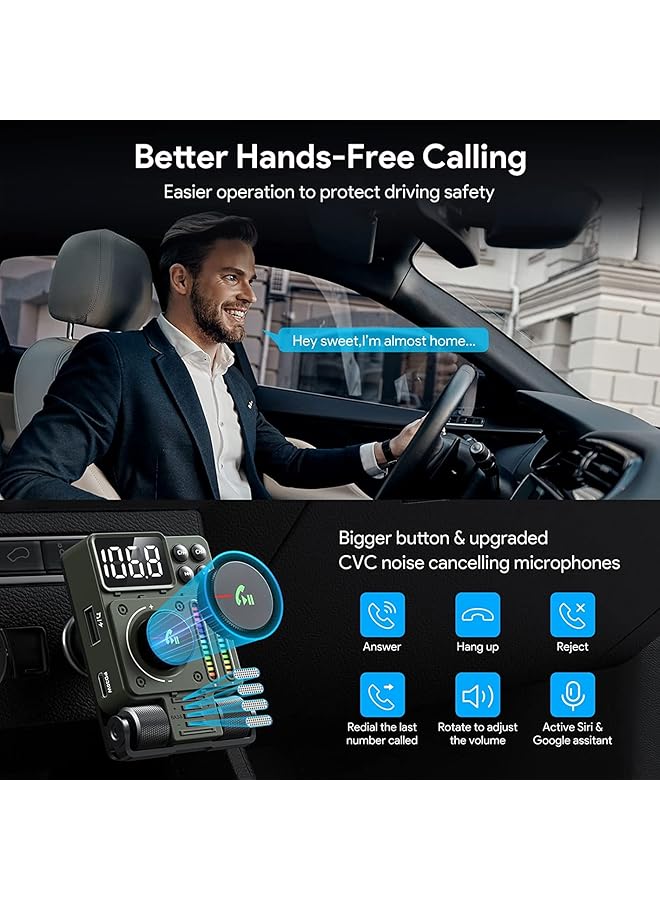 Lencent Fm Bluetooth 5.3 Transmitter For Car, Adjustable Treble And Bass Sound Music Player, Bluetooth Car Adapter For Hands Free Calls, Supports Pd30W Fast Charging, U Disk, Siri Google Assistant - Image 5