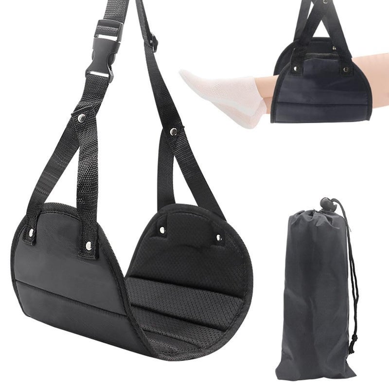 TOPPROSPER TOPPROSPER Airplane Foot Hammock Airplane Foot Rest for Flight Folding Foot Rest Travel Accessories with Storage Bag Portable Plane Travel Footrest for Airplanes Office Under Desk  - Image 1