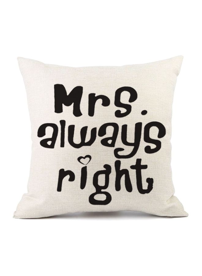 نيبمينينت غطاء وسادة ديكور بطبعة عبارة "Mrs. Always Right" أوف وايت/أسود 45x45سم