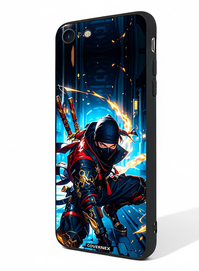 Covernex Apple iPhone 8 Protective Case Cover Printed Featuring Katana Warrior Cyber Ninja Action Illustration - Image 1