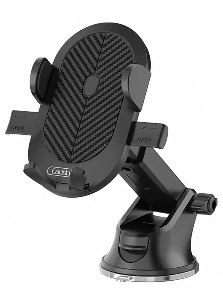 Earldom Car phone holder that attaches to the windshield or dashboard for easy talking and safe driving. 360-degree rotation. Black ET-EH144 - Image 1