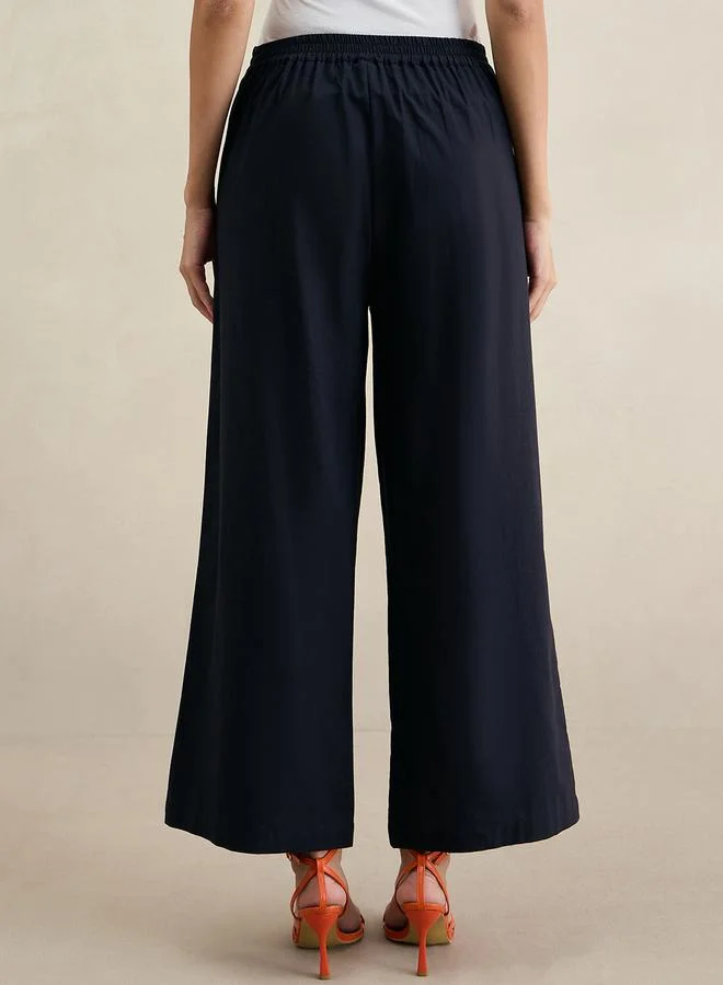 Femmella  Navy Blue Cotton Wide Leg Pant for Women | Best Price UAE