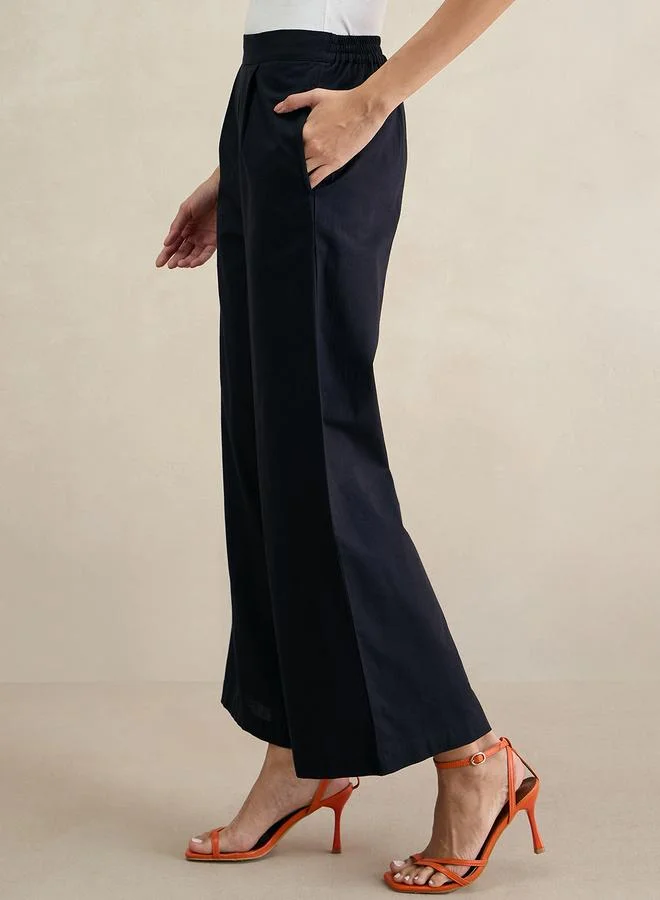 Femmella  Navy Blue Cotton Wide Leg Pant for Women | Best Price UAE