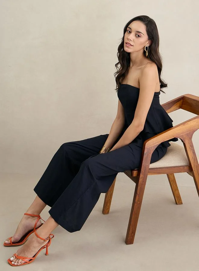 Femmella Black Cotton Straight Fit Pant