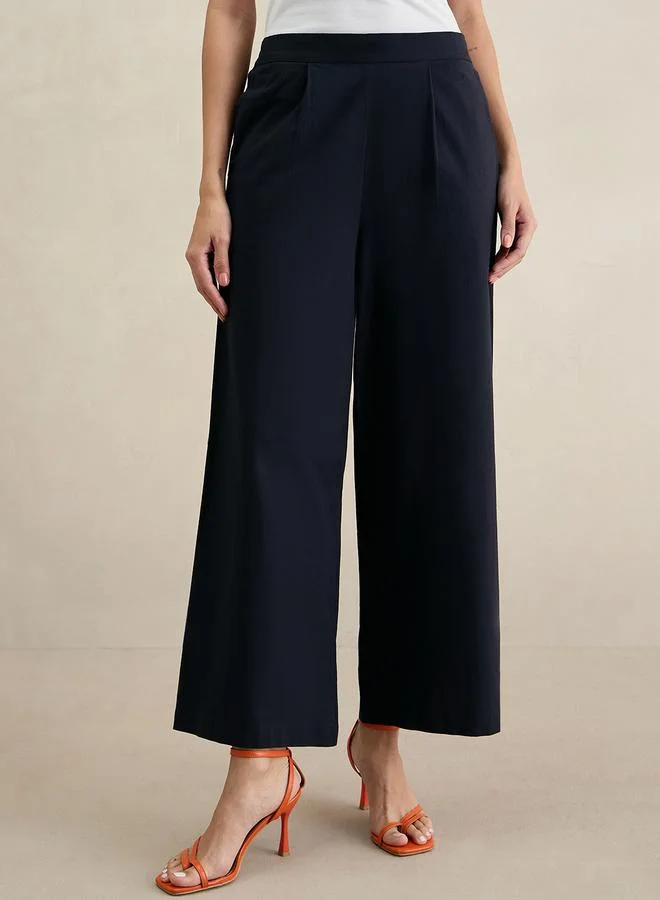 Femmella  Navy Blue Cotton Wide Leg Pant for Women | Best Price UAE