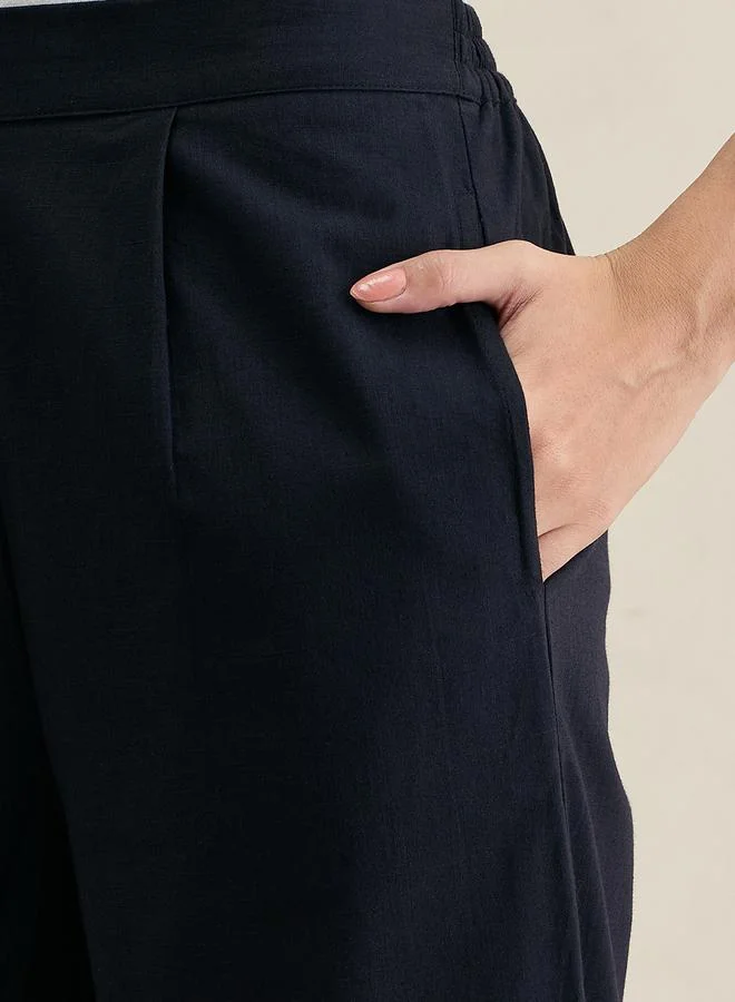 Femmella  Navy Blue Cotton Wide Leg Pant for Women | Best Price UAE