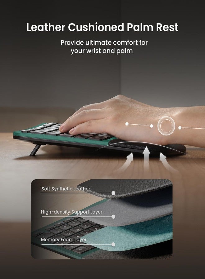 ProtoArc Ergonomic Wireless Keyboard Mouse, EKM01 Plus Full Size Ergo Bluetooth Keyboard Mouse Combo, Split Design, Wrist Rest, Multi-Device, Rechargeable, for Windows/Mac OS - Dark Green - Image 3