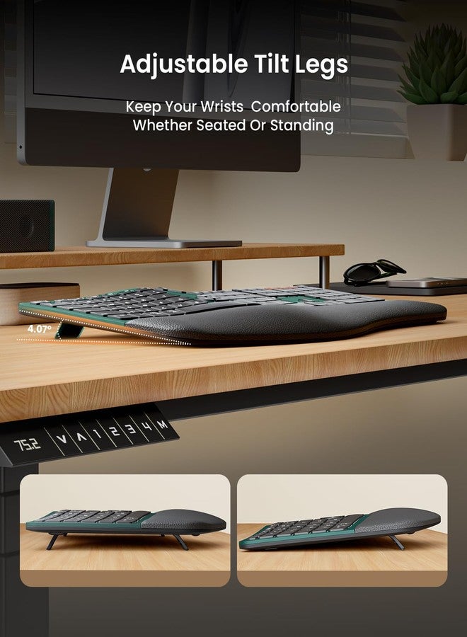 ProtoArc Ergonomic Wireless Keyboard Mouse, EKM01 Plus Full Size Ergo Bluetooth Keyboard Mouse Combo, Split Design, Wrist Rest, Multi-Device, Rechargeable, for Windows/Mac OS - Dark Green - Image 4