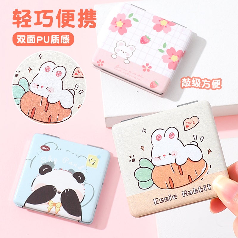 Bao Bao Cute Portable Double-Sided Folding Mirror Square Small Mirror Mini Cosmetic Mirror Girls Portable Makeup Mirror - Image 3