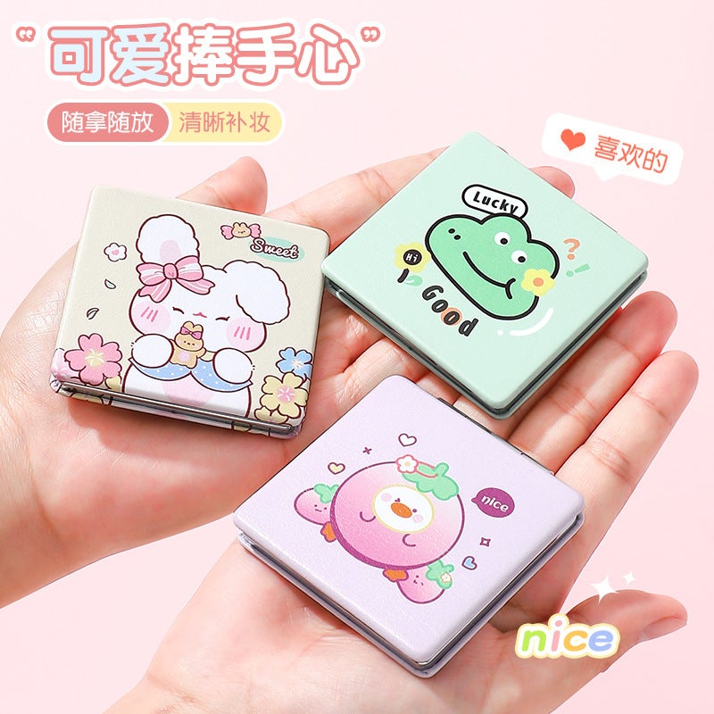 Bao Bao Cute Portable Double-Sided Folding Mirror Square Small Mirror Mini Cosmetic Mirror Girls Portable Makeup Mirror - Image 2