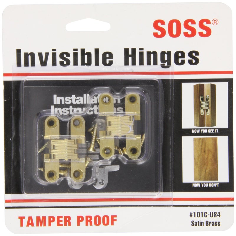 SOSS - 101CUS4 Mortise Mount Invisible Hinges with 4 Holes, Zinc, Satin Brass Finish, 1-11/16" Leaf Height, 3/8" Leaf Width, 29/64" Leaf Thickness, 5 x 3/4" Screw Size (1 Pair) - Image 4