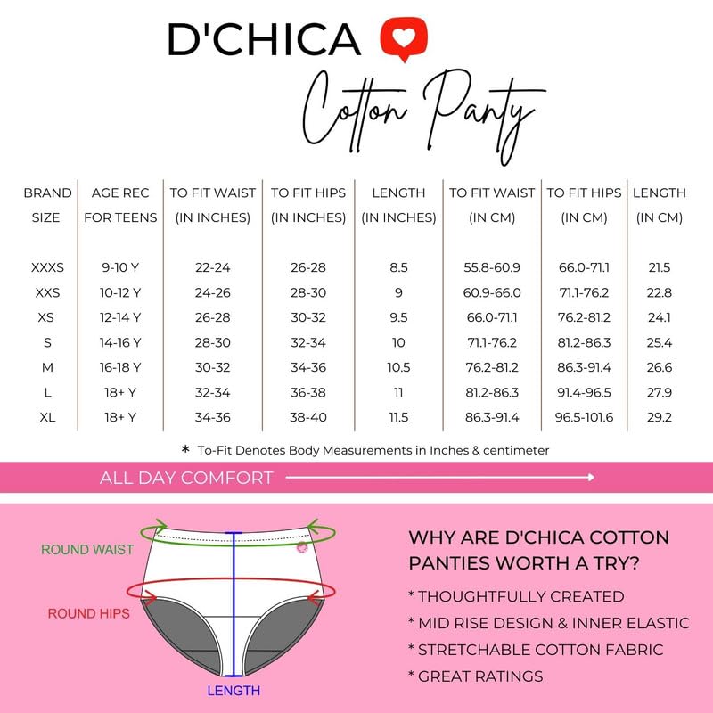 DChica Essentials Solid Cotton Panties for Girls (Pack of 3) Comfortable Soft Mid-Waist Hipster Panty with Stretchable Inner Elastic | Kids/Teenagers Full Coverage Breathable Briefs Underwear - Image 2