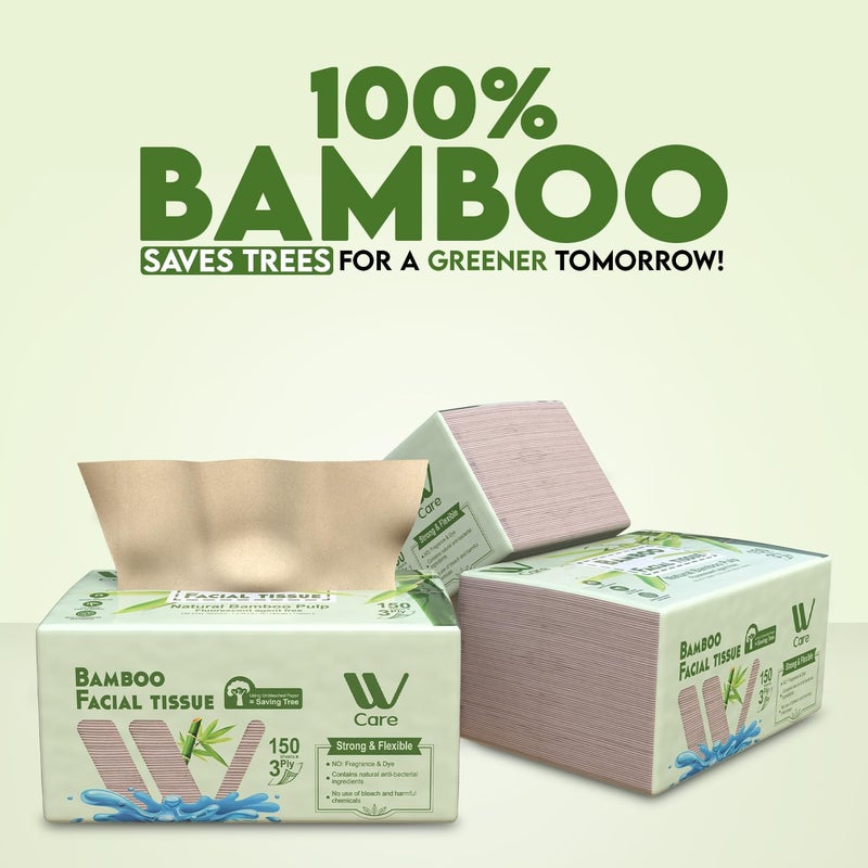 WBM Care Bamboo Facial Tissues Bulk Box of 10 Packs 150 Sheets Each Total 1500 Sheets Soft and ecofriendly perfect for everyday use great value - Image 2