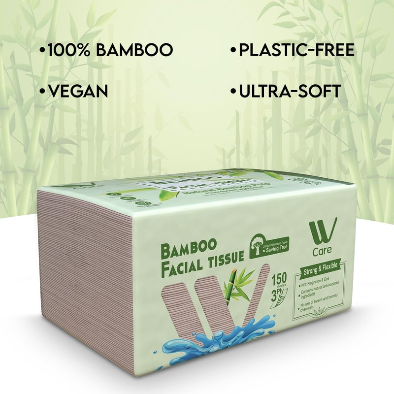 WBM Care Bamboo Facial Tissues Bulk Box of 10 Packs 150 Sheets Each Total 1500 Sheets Soft and ecofriendly perfect for everyday use great value - Image 5