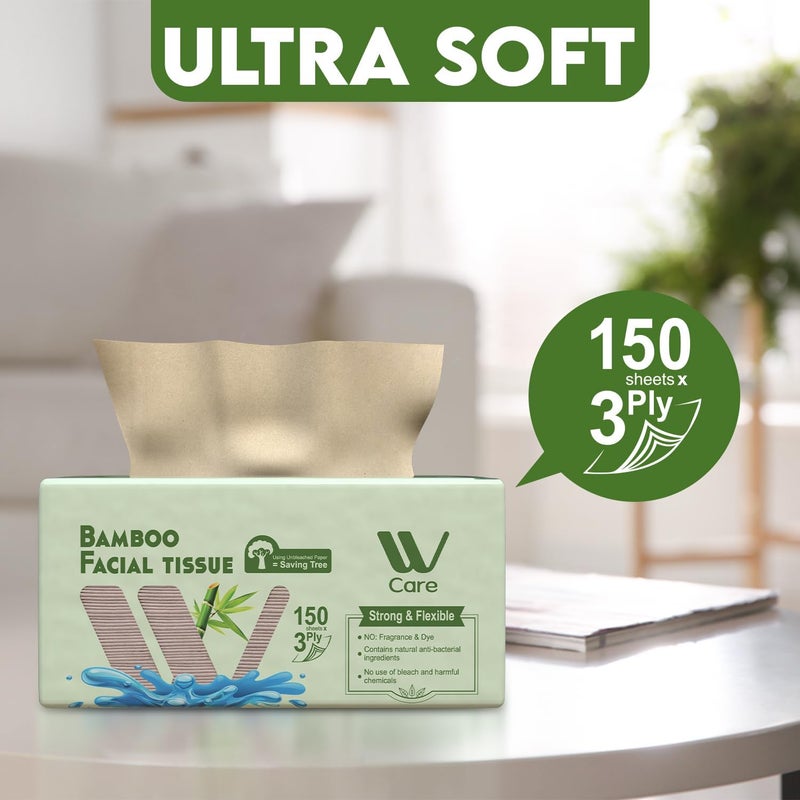 WBM Care Bamboo Facial Tissues Bulk Box of 10 Packs 150 Sheets Each Total 1500 Sheets Soft and ecofriendly perfect for everyday use great value - Image 4
