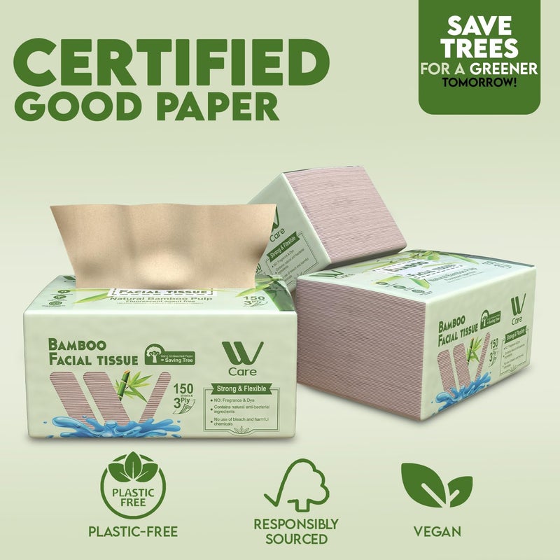 WBM Care Bamboo Facial Tissues Bulk Box of 10 Packs 150 Sheets Each Total 1500 Sheets Soft and ecofriendly perfect for everyday use great value - Image 3