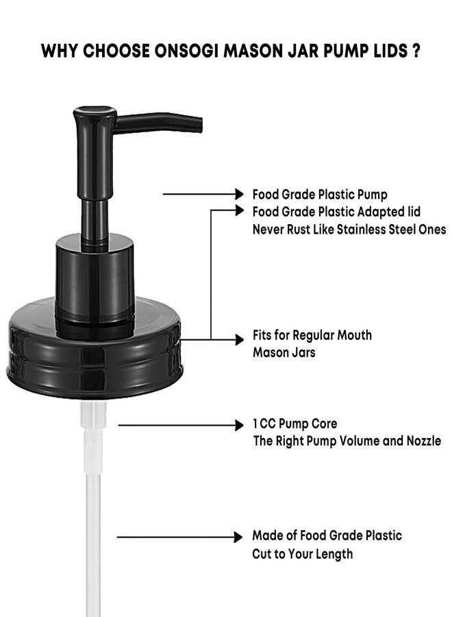 onsogi Regular Mouth Plastic Mason Jar Soap Dispenser Pumps and Lids- Rust-Proof Mason Jar Accessories Rustic Farmhouse Kitchen Counter Top Bathroom Decor and Organization - 4 Pack - Image 3