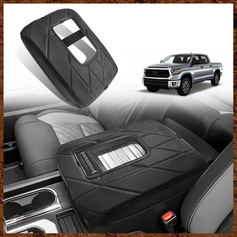 Muslogy Center Console Armrest Cover Compatible with Toyota Tundra 20142021 Comfort Armrest Pad Arm Rest Cushion Vegan Leather Protector Regular ThickBucket Seat ONLY