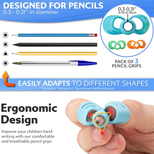 Stylo Set of 3 Grippies - Pencil Grips for Kids Ergonomic Writing Aid for Children and Adults - Image 2