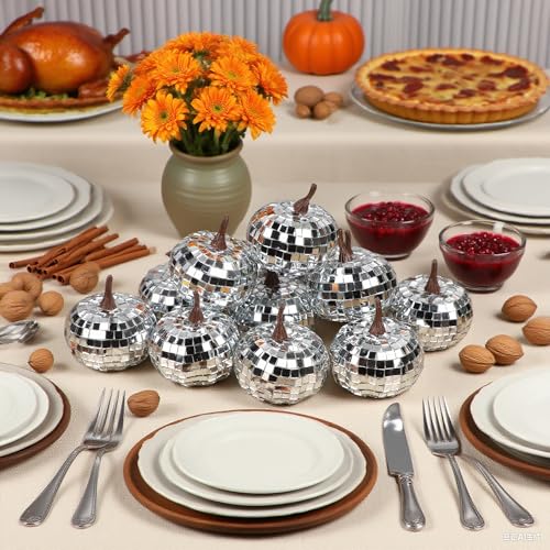winemana 12 Pack Silver Pumpkin Fall Decor, Foam Glitter Pumpkins for Decorating Mini Artificial Craft Pumpkins for Thanksgiving Table Party Harvest Decorations - Image 4