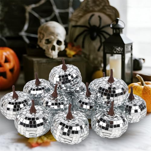 winemana 12 Pack Silver Pumpkin Fall Decor, Foam Glitter Pumpkins for Decorating Mini Artificial Craft Pumpkins for Thanksgiving Table Party Harvest Decorations - Image 5