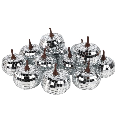 winemana 12 Pack Silver Pumpkin Fall Decor, Foam Glitter Pumpkins for Decorating Mini Artificial Craft Pumpkins for Thanksgiving Table Party Harvest Decorations - Image 1