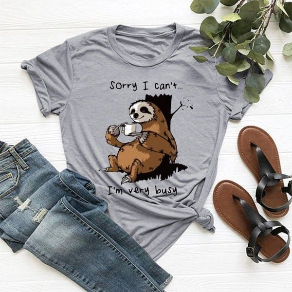 2023 New Cartoon Sloth Pattern Womens Printed T-Shirt AliExpress EBAY Amazon Short Sleeve Green pattern