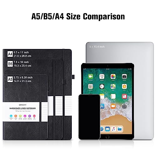 OFFIGIFT Lined Journal Notebook, Large A5 College Ruled Notebook, 312 Numbered Pages Work Notebook with Index Stickers, 100gsm Thick Paper, Hardcover Vegan Leather Journal for Women Men School Office, Black - Image 5