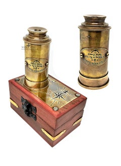 M.A & SONS MA SONS Brass Victorian Telescope 65 inch Nautical Wood Box Customized Your Massage On Telescope 