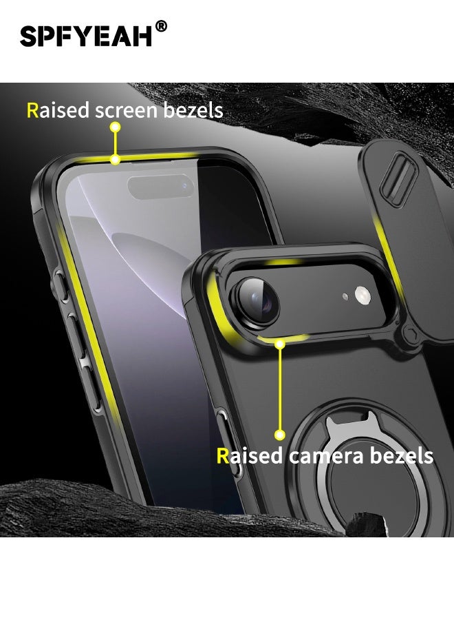 SPFYEAH [2-in-1] iPhone 17 Air Case with Privacy Screen Protector, Slide Camera Cover, Built-in 360° Rotate Round Ring Kickstand, Heavy Duty Shockproof Back Cover for iPhone 17 Air 6.5 inch (Black, 1+1 Pack) - Image 5