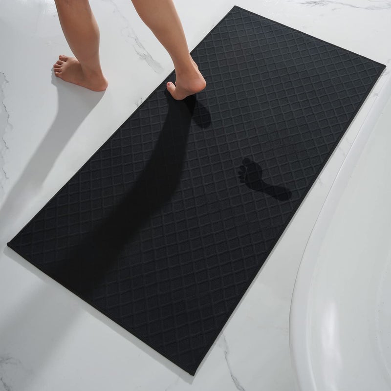 AMOAMI BathMatUltra Thin Bathroom Rugs RunnerRubber Backed Bath Mats for Bathroom Non SlipAbsorbent Bath Rug for Bathroom Floor Shower Sink 2x 424 x 47 Black