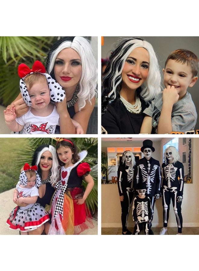 Mildiso باروكة كرويللا ديفيل سوداء وبيضاء لزي كرويللا ديفيل للنساء باروكة كرويللا مع قفازات شعر قصير مجعد ومتموج مع غطاء باروكة M126Bw - Image 5