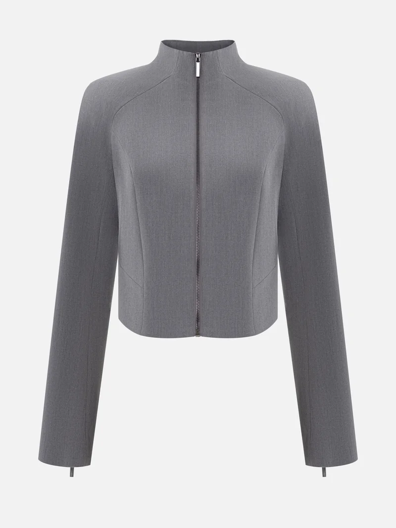 ليتشي جاكيت قصير بسحاب من القماش الكثيف