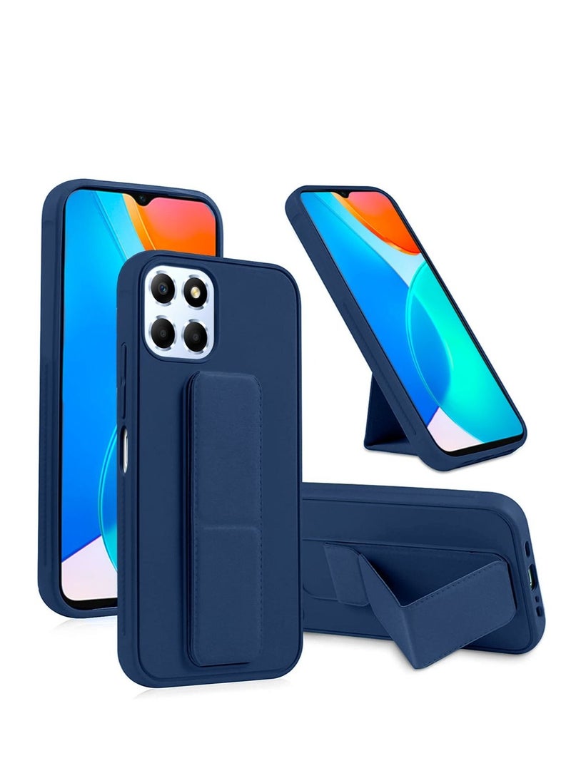 دبليو تيك بو الجلود حزام اليد قبضة حامل جراب الهاتف غطاء ال Honor X8 4G الأزرق الداكن - Image 1